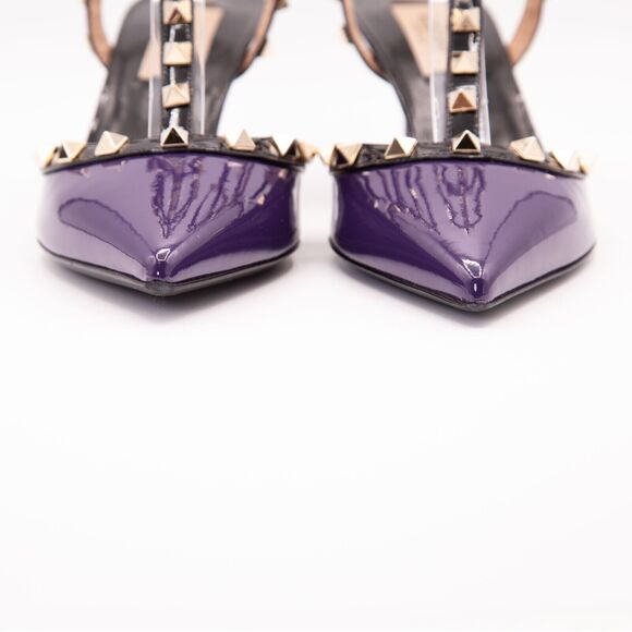 VALENTINO GARAVANI Rockstud Caged Mid Heel EU 37.5/US 7.5 Purple/Black - Picture 3 of 11